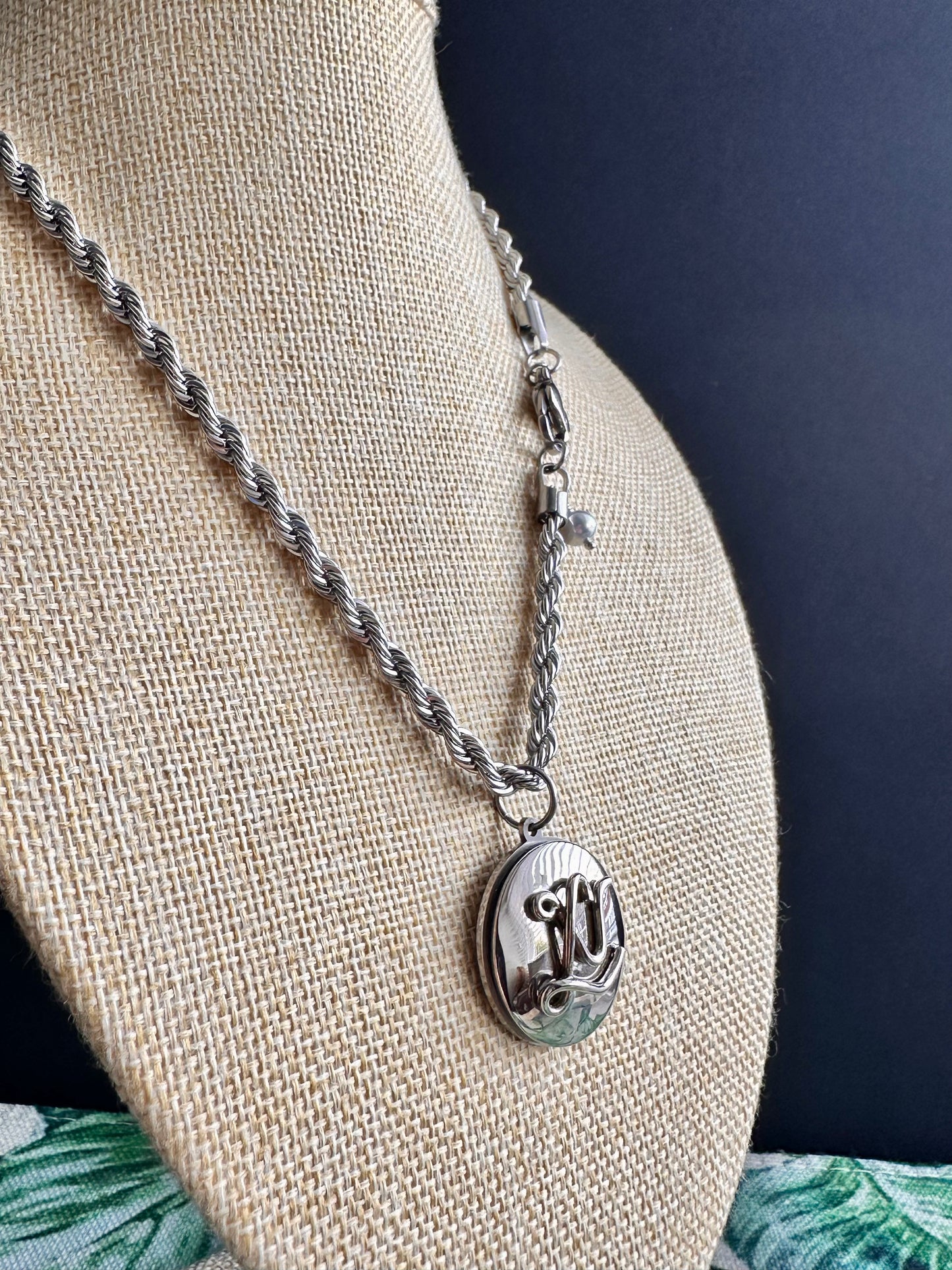 🤍 HUGE Authentic silver reworked Louis Vuitton button Necklace - VERY rare!