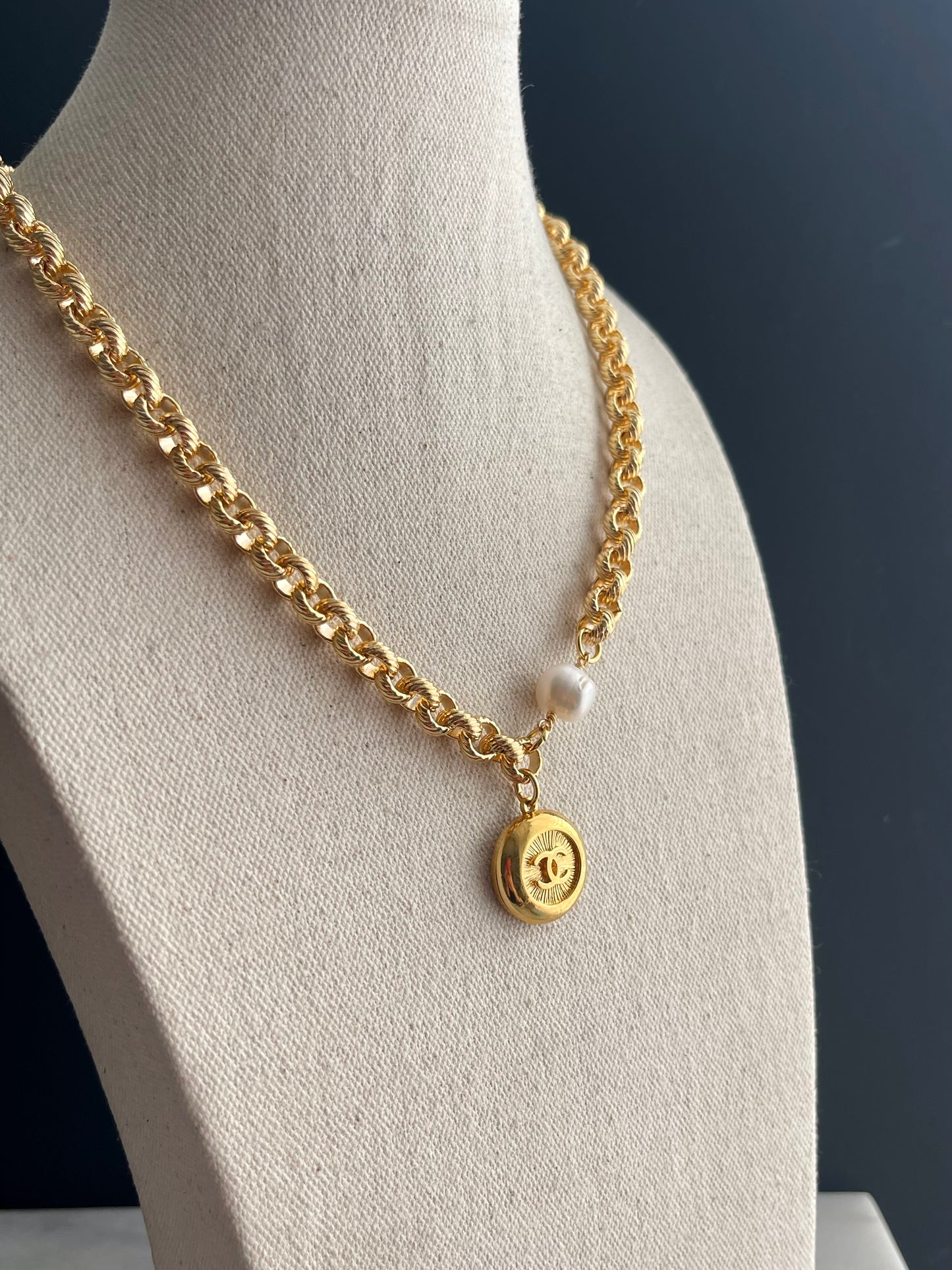 Vintage Authentic reworked Gold button Necklace