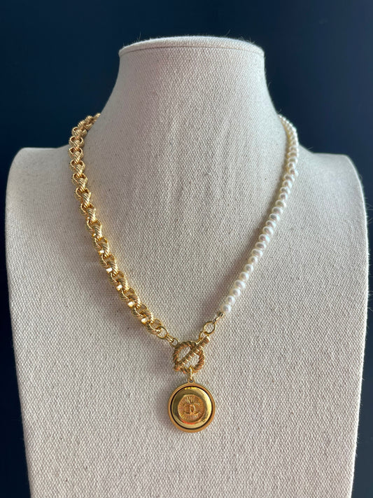 Vintage Authentic gold reworked button Necklace