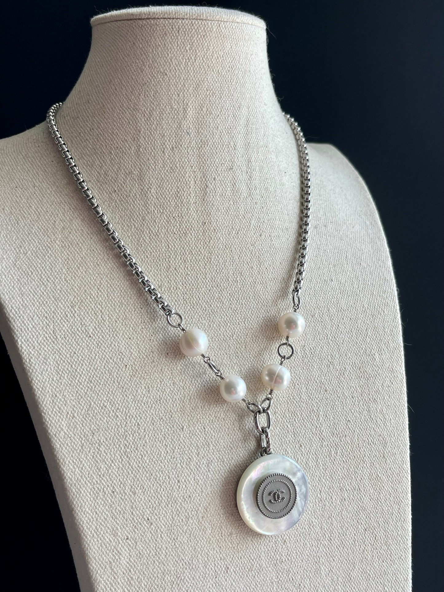 MOTHER OF PEARL One of a kind Authentic Reworked button necklace