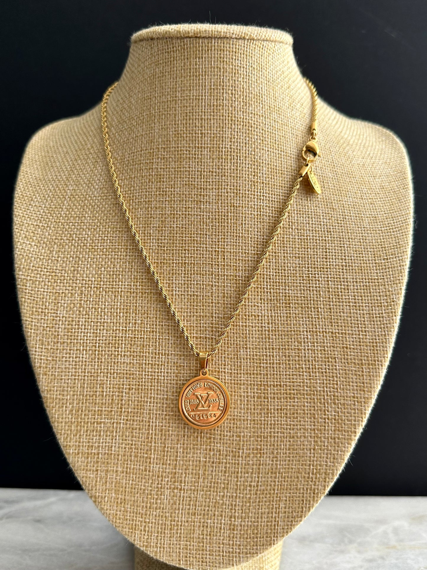 Authentic gold reworked Louis Vuitton button Necklace - VERY rare!