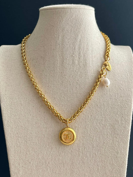 Vintage Authentic reworked Gold button Necklace