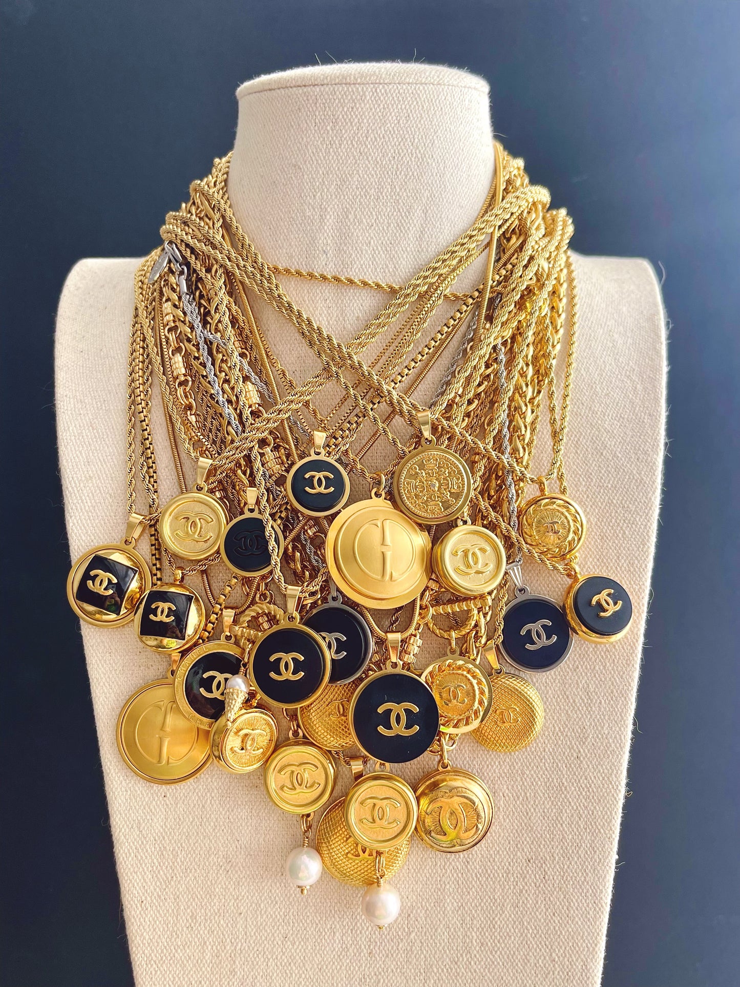 Small Vintage Authentic reworked Gold button Necklace