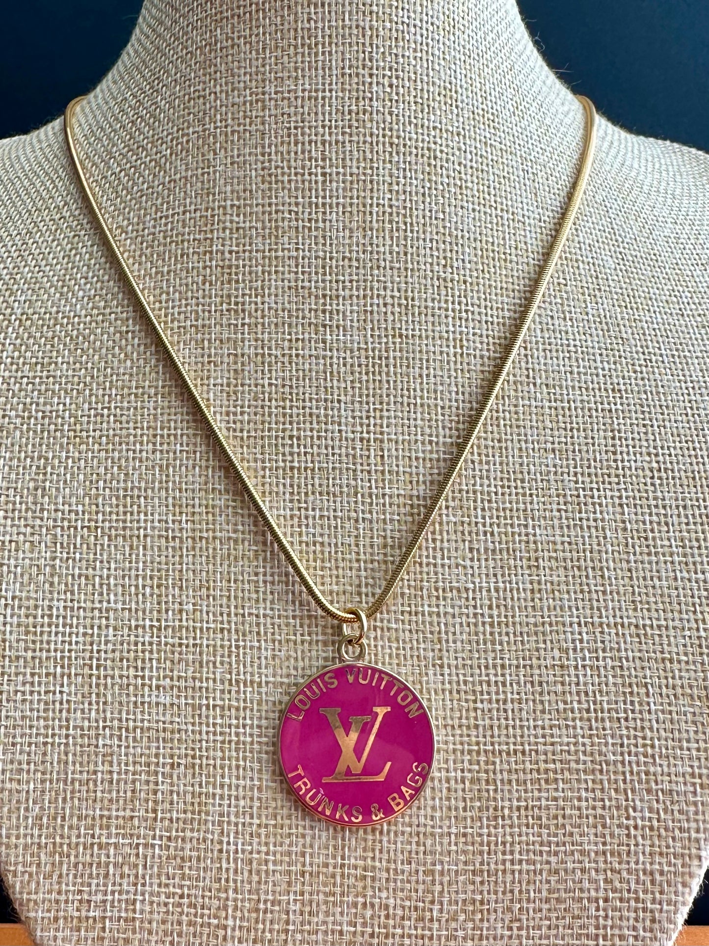 Bright Pink Louis Vuitton TRUNK Authentic gold reworked Louis Vuitton Necklace - VERY rare!