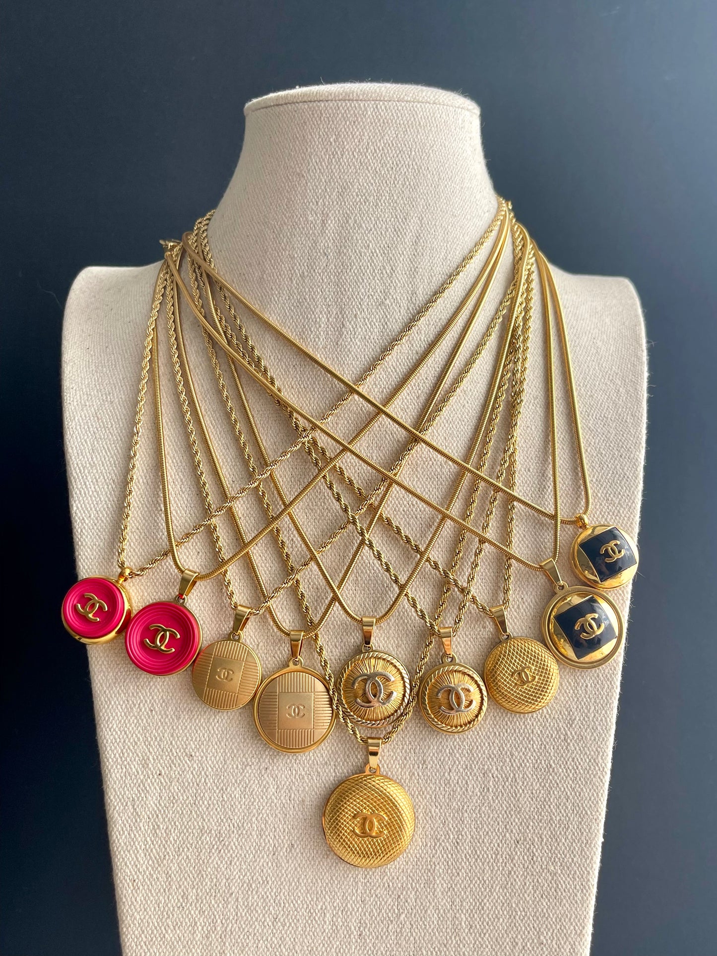 Vintage Authentic reworked Gold button Necklace