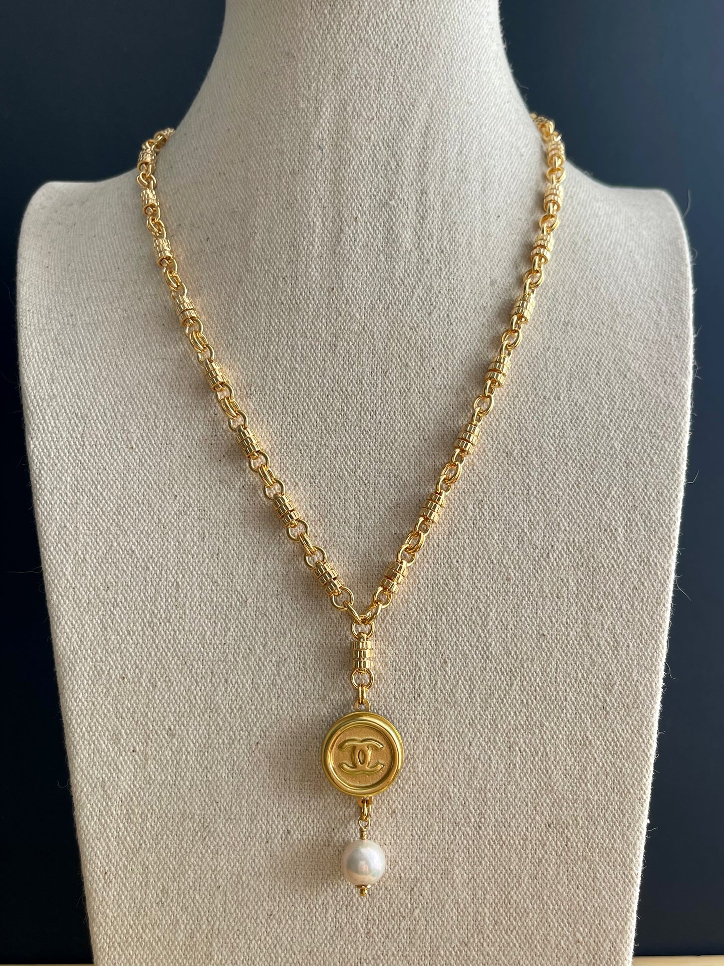 Vintage Authentic gold reworked button Necklace