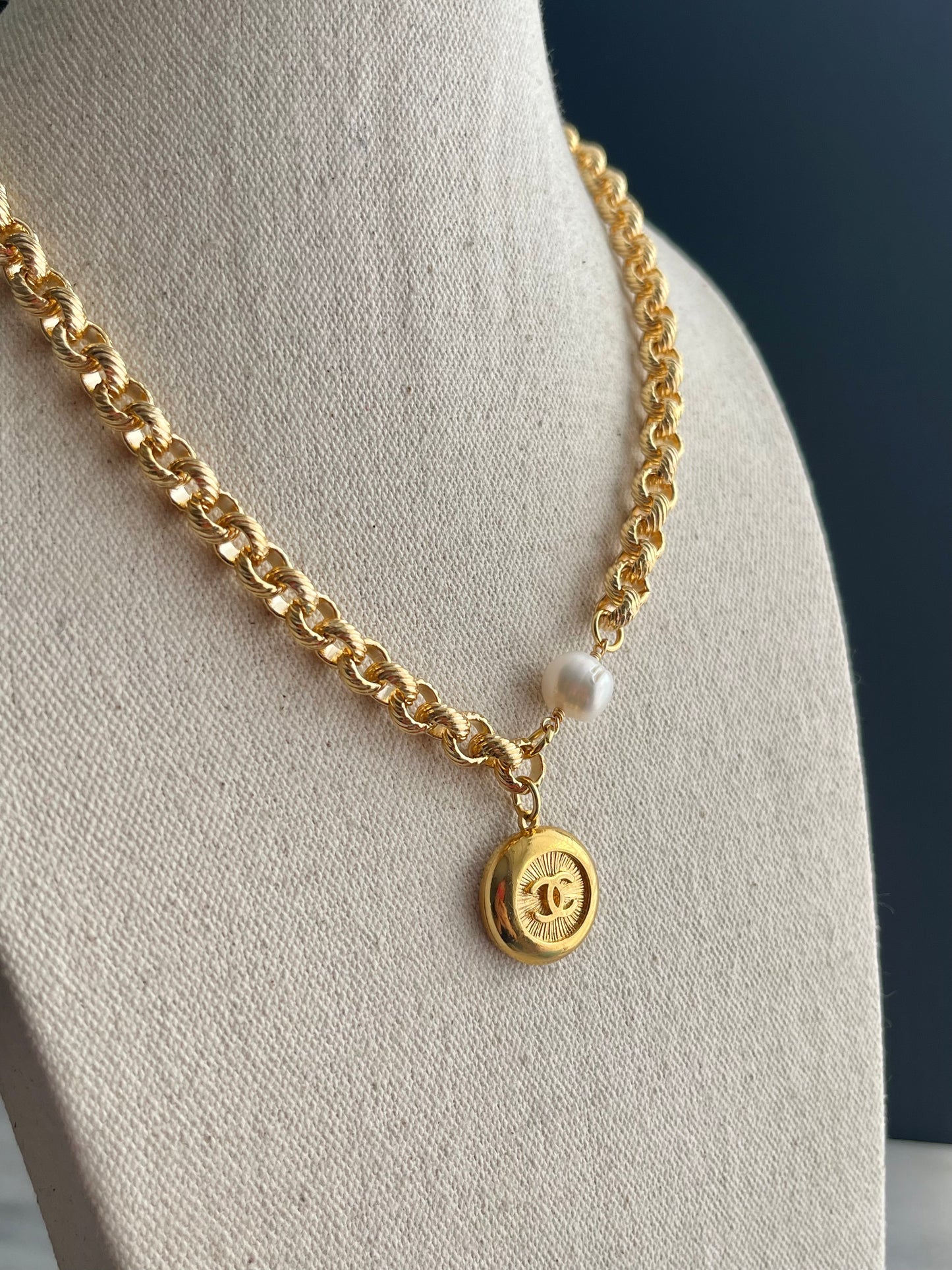 Vintage Authentic reworked Gold button Necklace