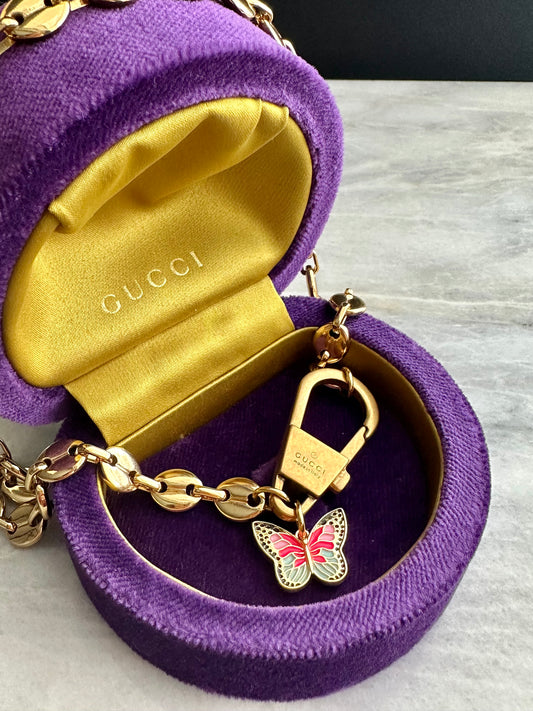 🦋 Antique Gold Vintage Gucci Keychain charm chain choker • high quality wheat chain
