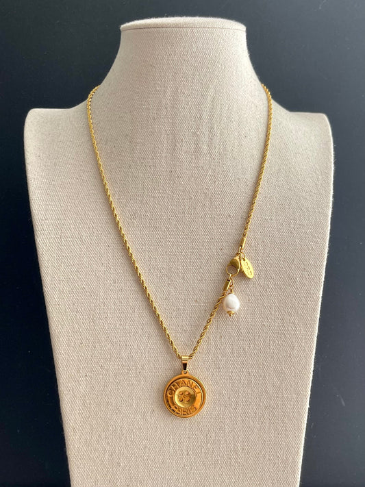 Vintage Authentic Reworked delicate gold button Necklace