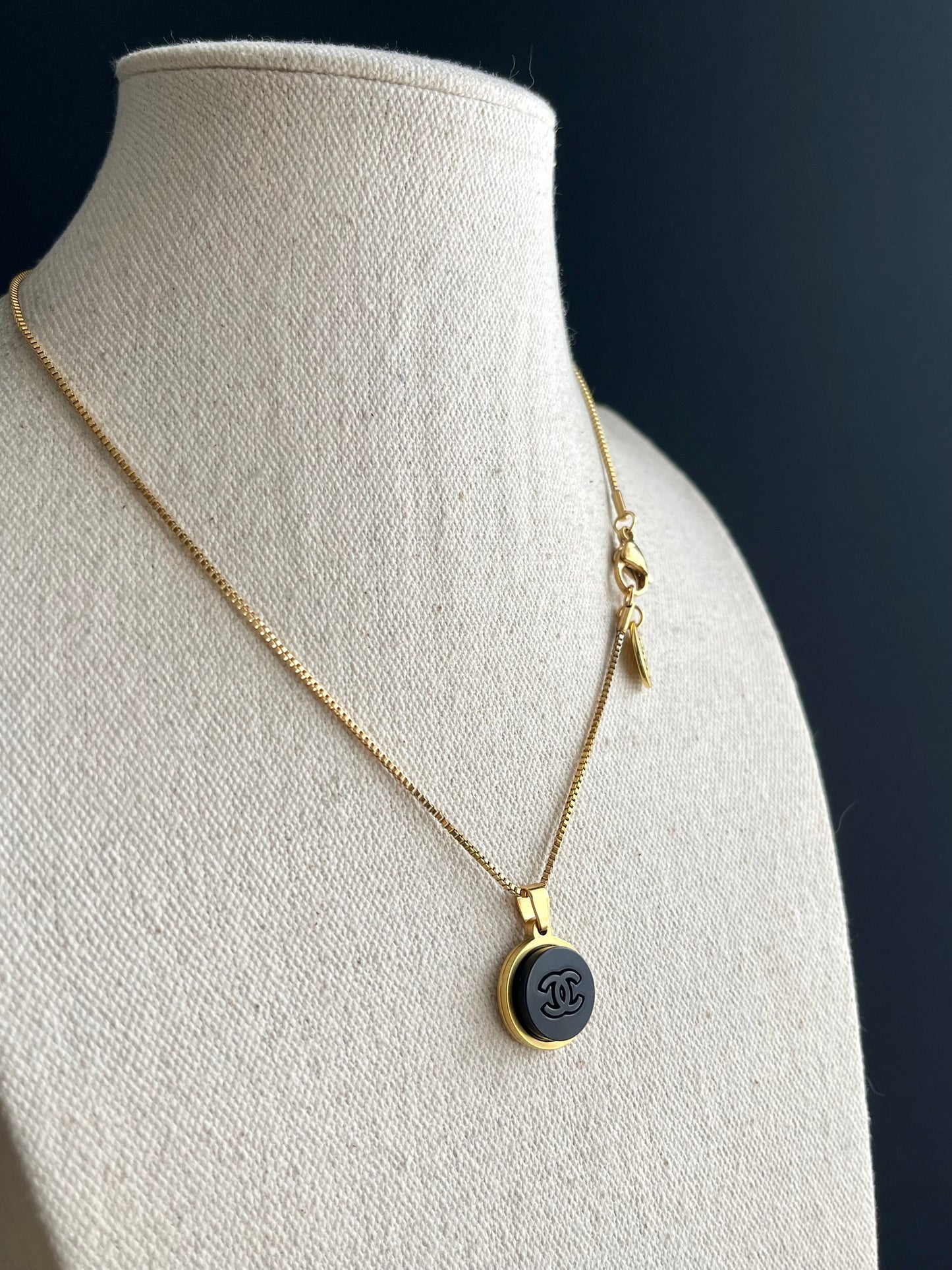 Small Vintage Authentic reworked Gold button Necklace