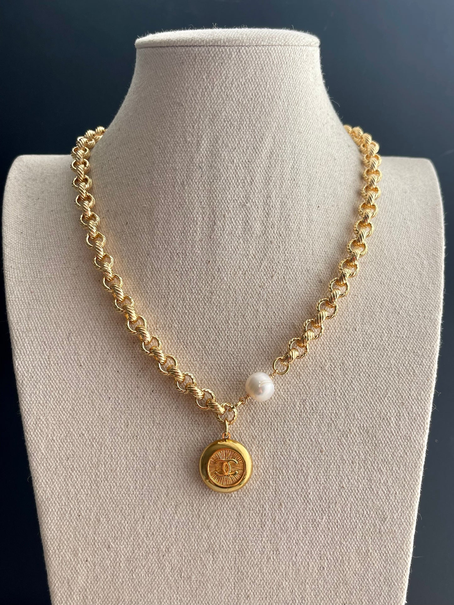 Vintage Authentic reworked Gold button Necklace