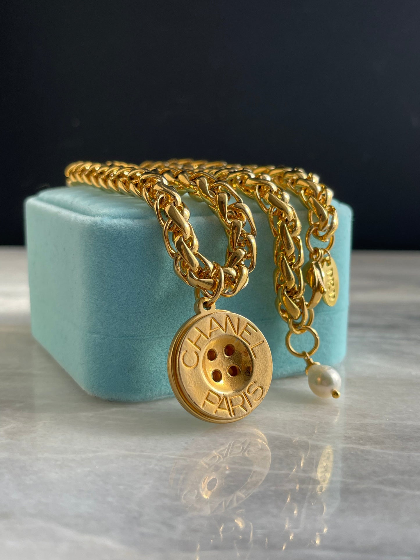 Large Vintage Authentic reworked Gold button Necklace