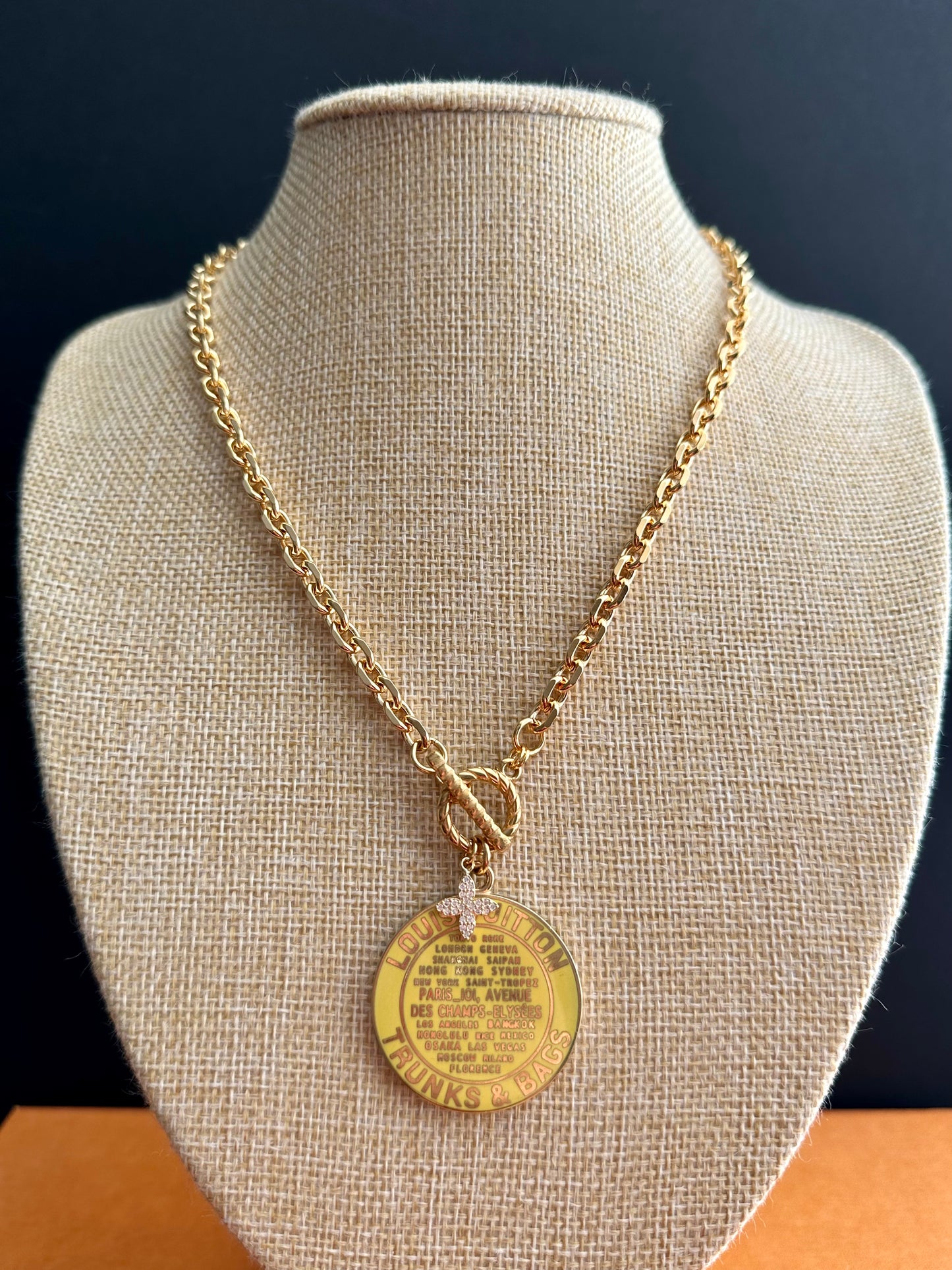 Yellow Huge Louis Vuitton TRUNK Authentic gold reworked Louis Vuitton Necklace - VERY rare!