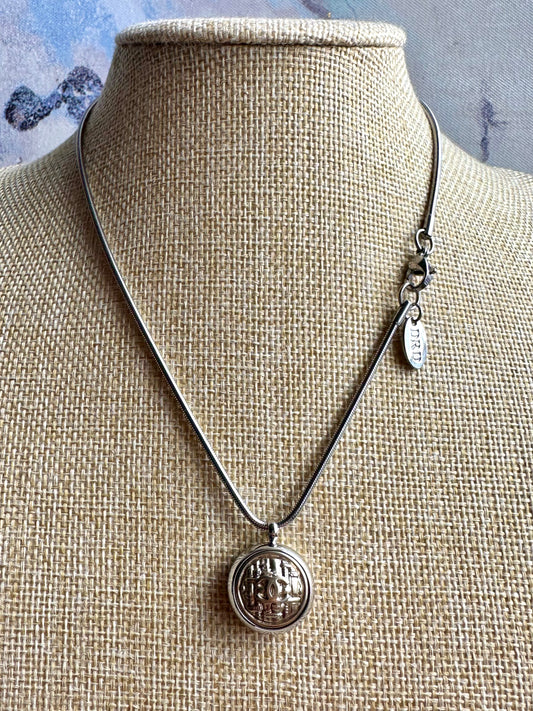 Short Authentic mixed silver+ pale gold reworked button Necklace - VERY rare!