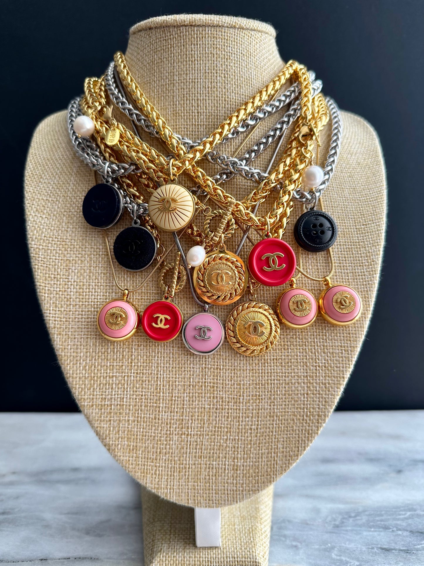 SUPER RARE Vintage Authentic reworked Gold button Necklace