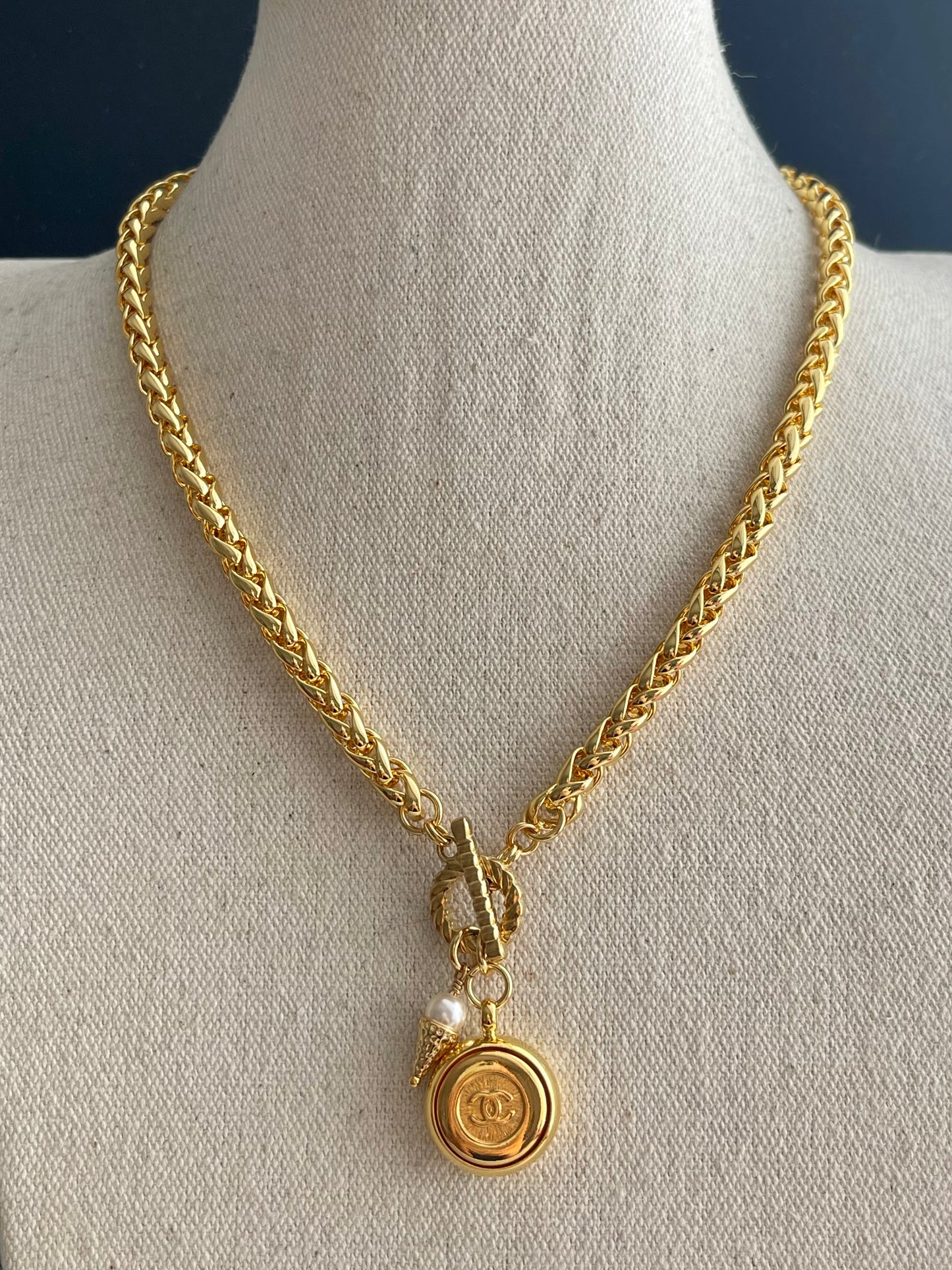 Authentic reworked Gold button Necklace