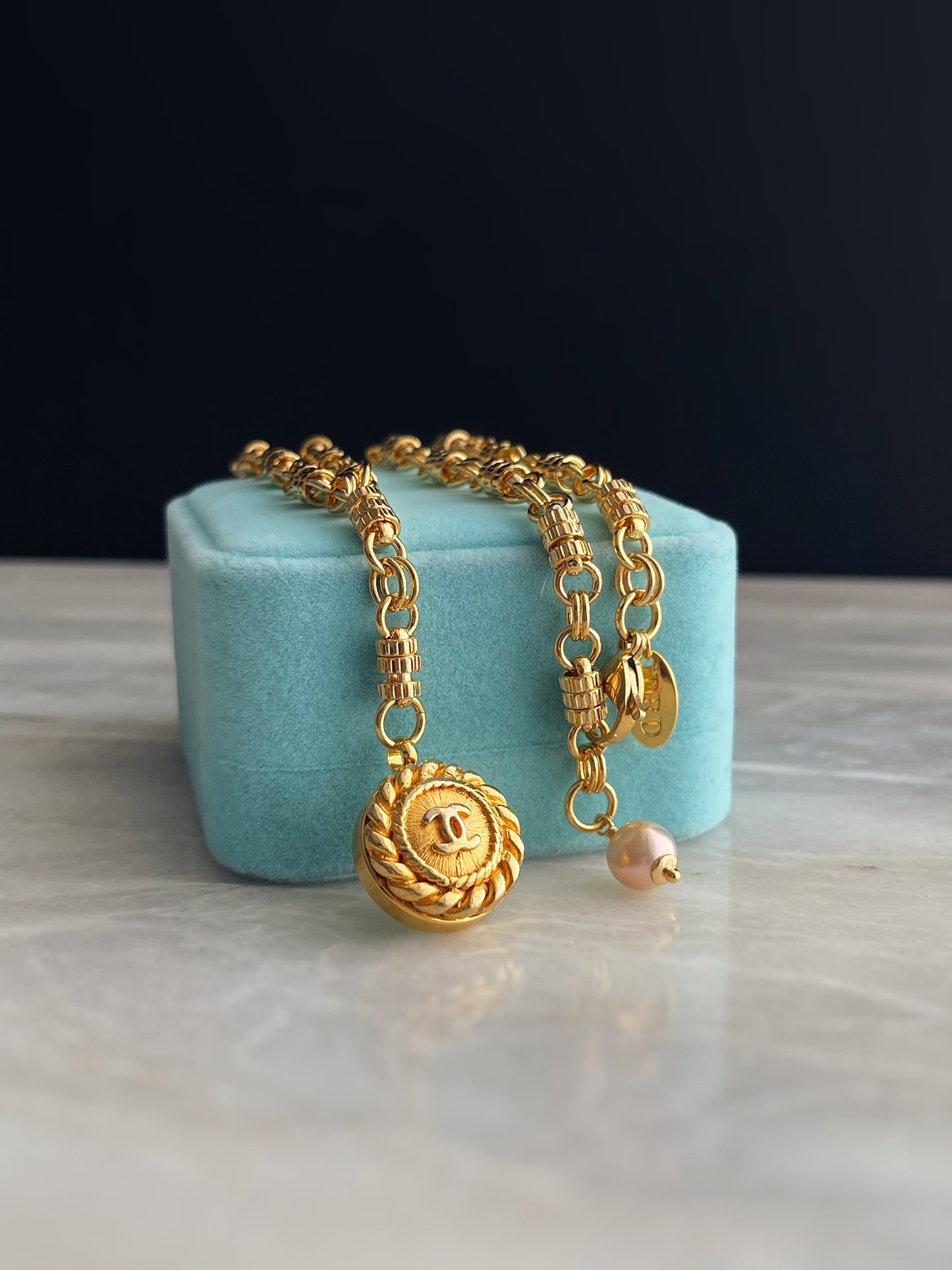 Vintage Authentic reworked Gold button Necklace