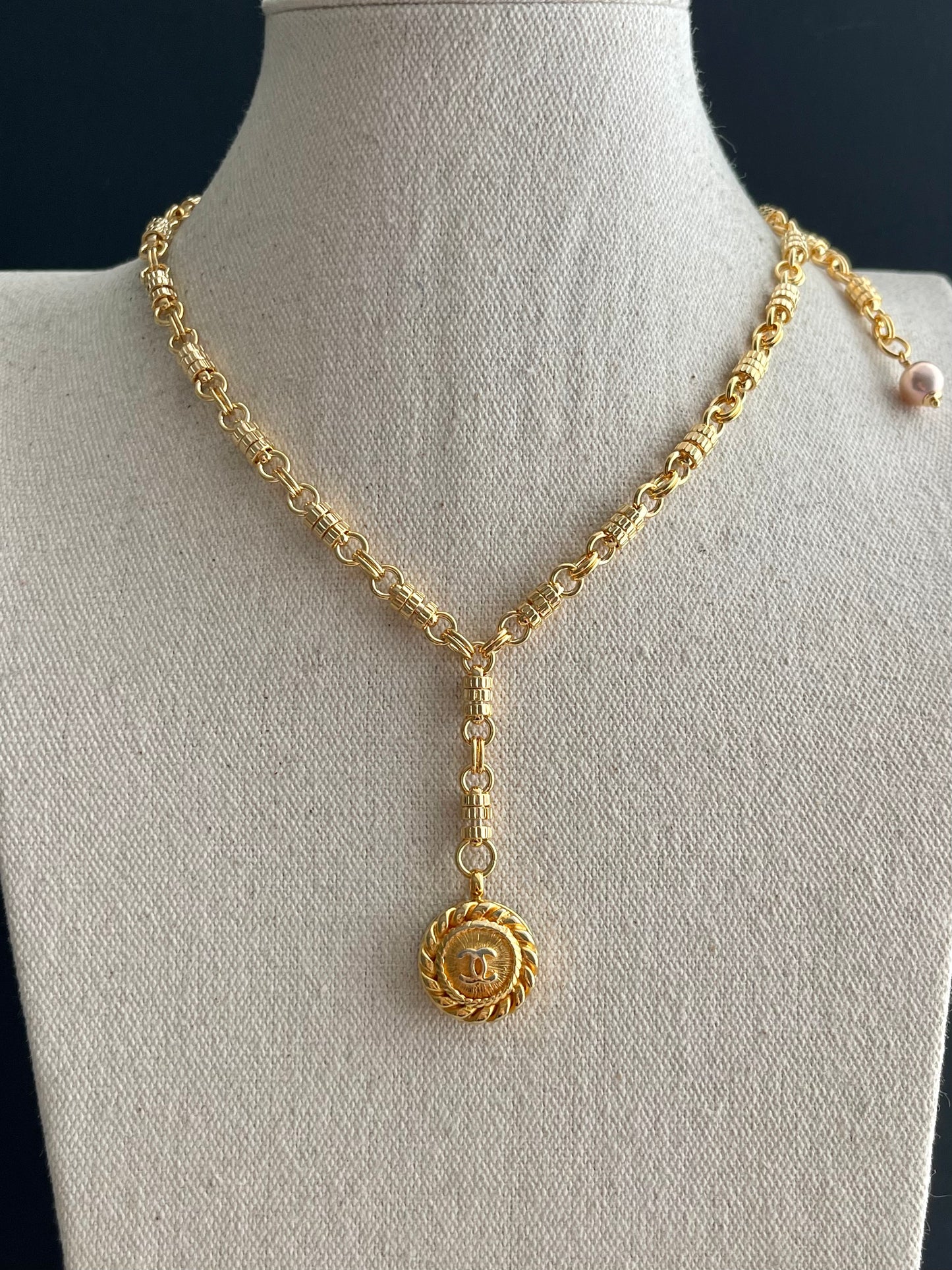 Vintage Authentic reworked Gold button Necklace