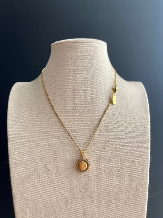 Small Authentic delicate gold reworked button Necklace