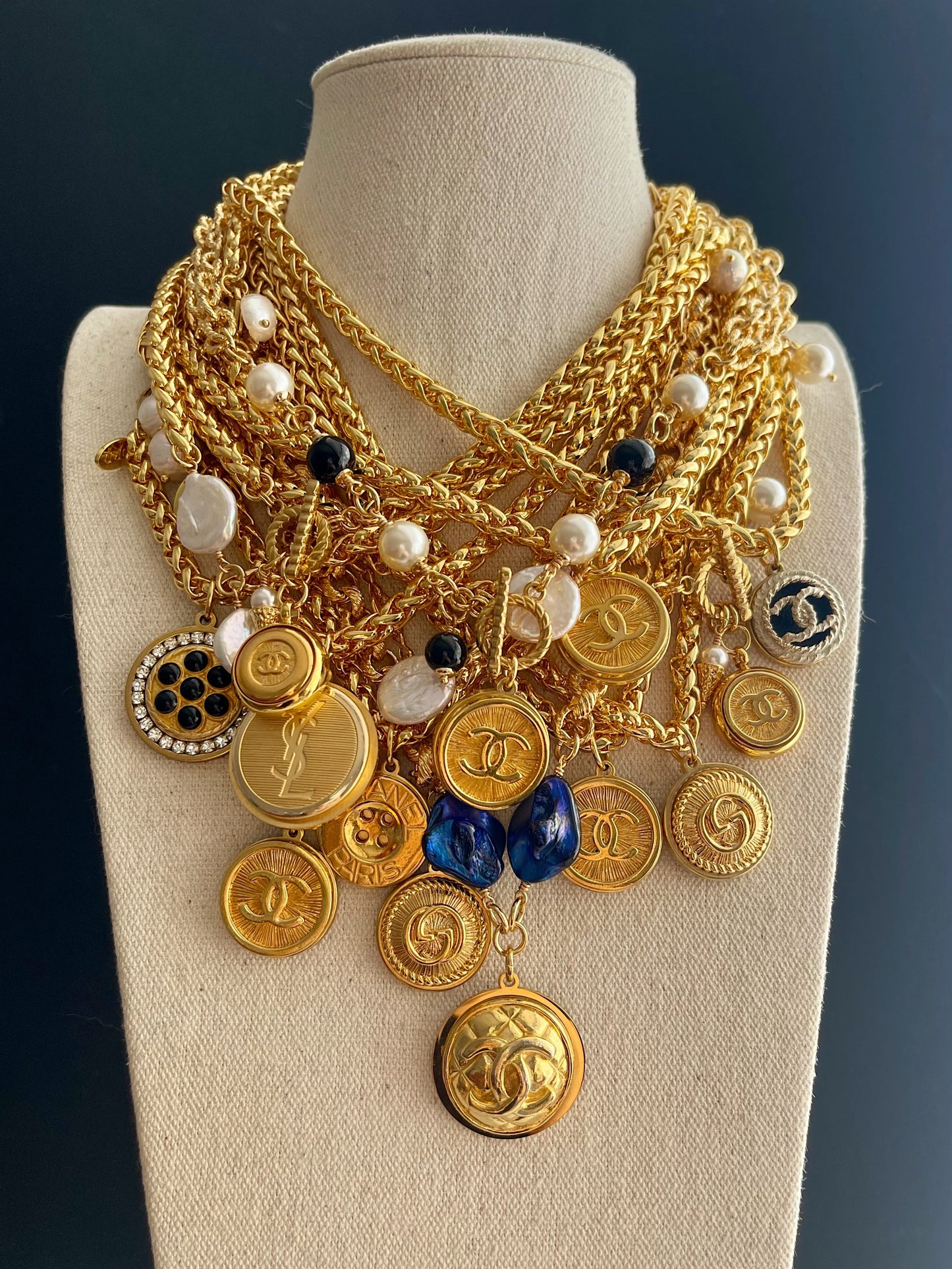 SUPER RARE Large Vintage Authentic reworked Gold button Necklace