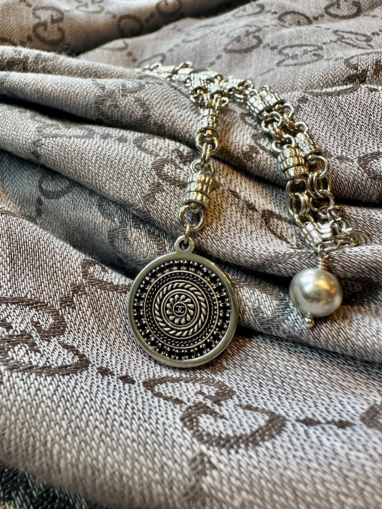 Authentic Reworked silver Button Necklace