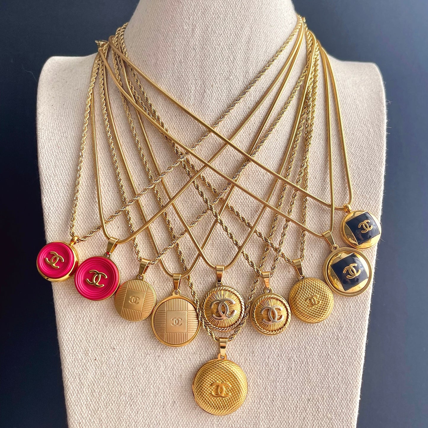 1 Vintage Authentic reworked Gold button Necklace