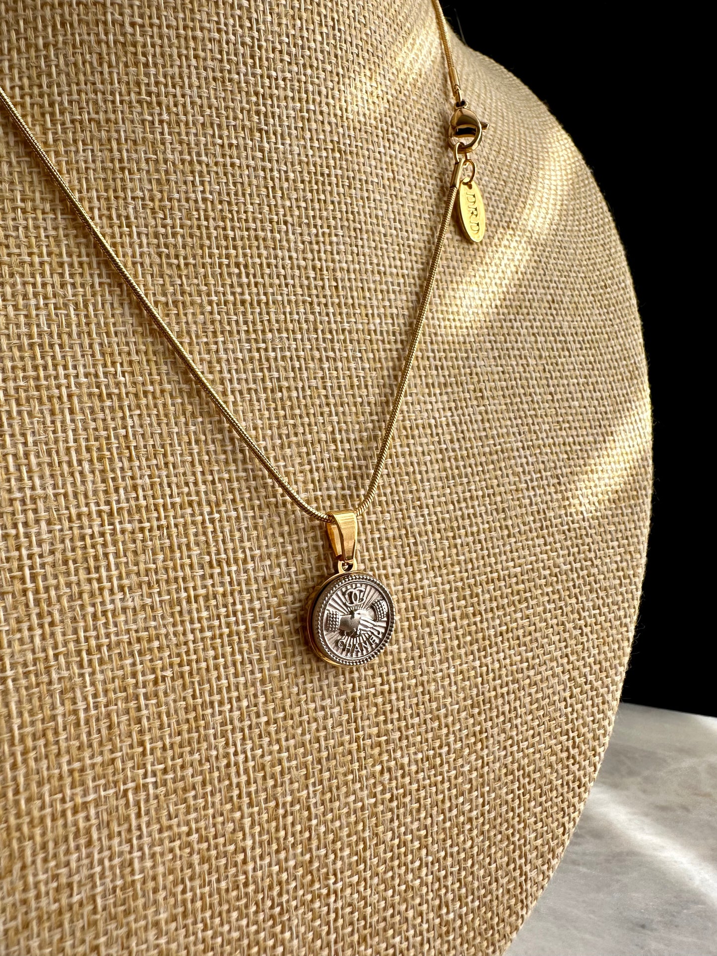 Vintage Authentic mixed silver+ gold reworked button Necklace - VERY rare!