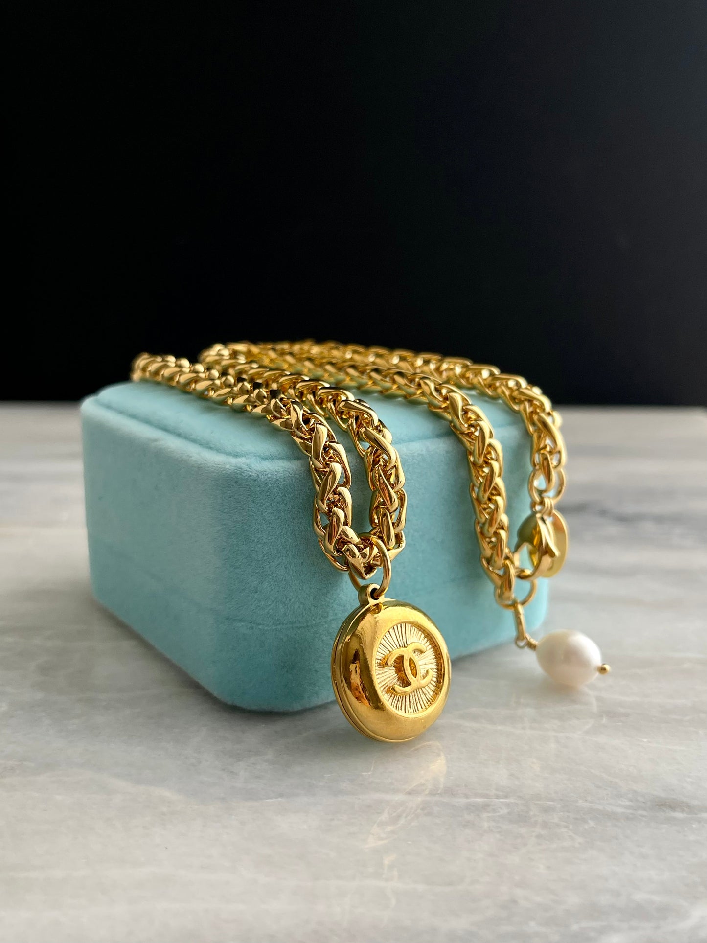 Vintage Authentic reworked Gold button Necklace