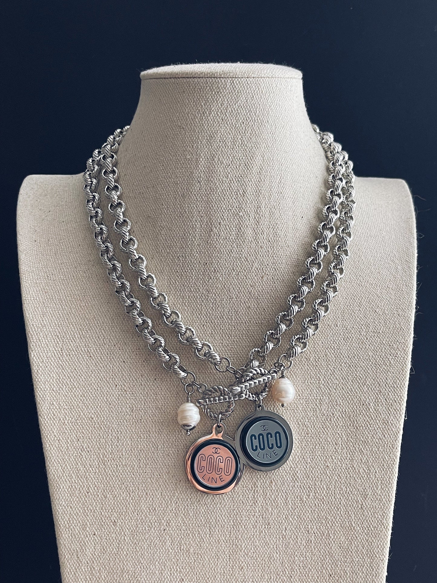 Authentic Reworked silver Button Necklace