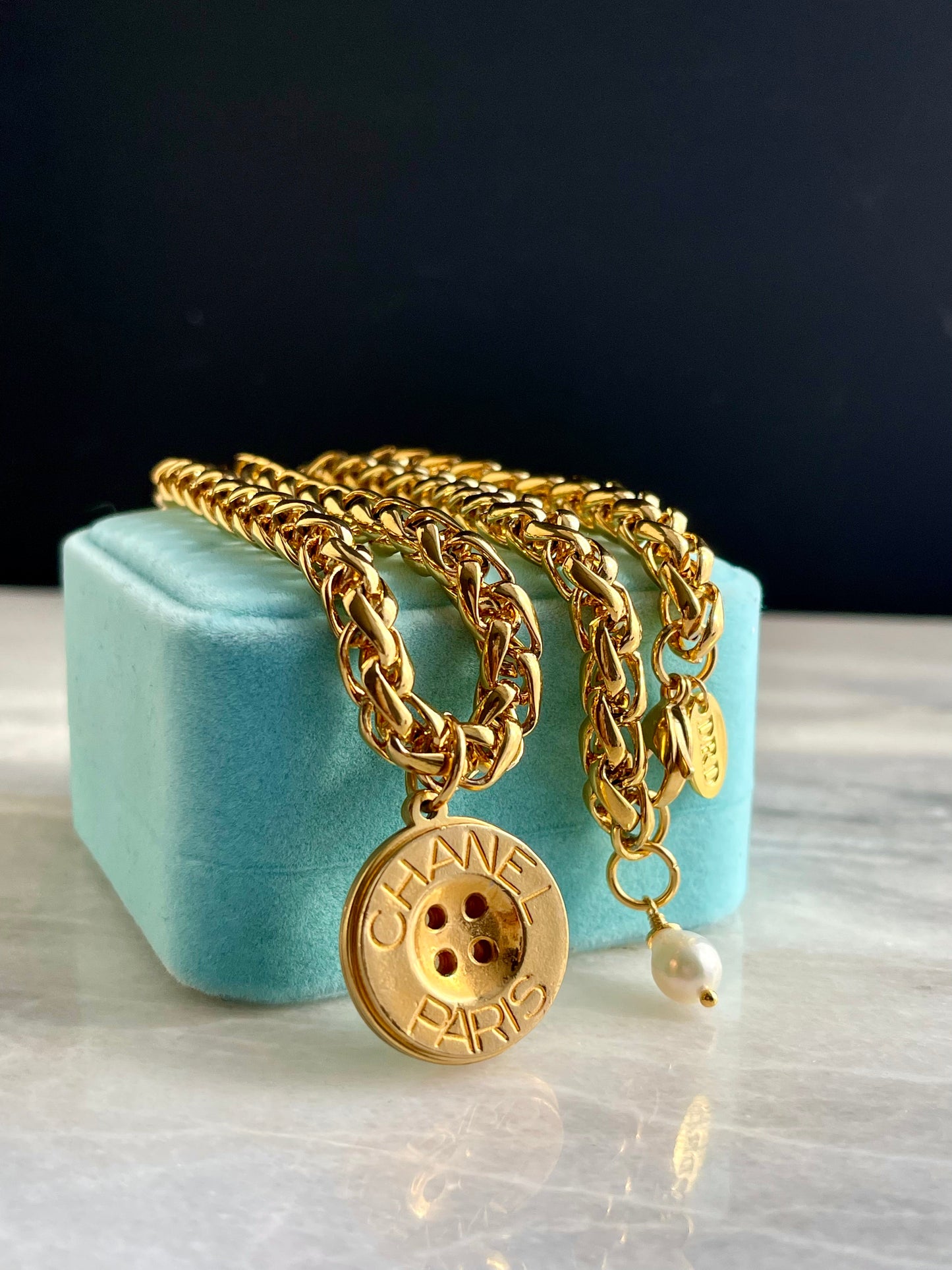 Large Vintage Authentic reworked Gold button Necklace