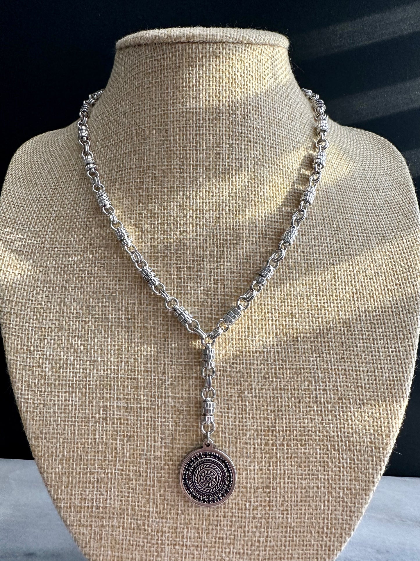 Authentic Reworked silver Button Necklace