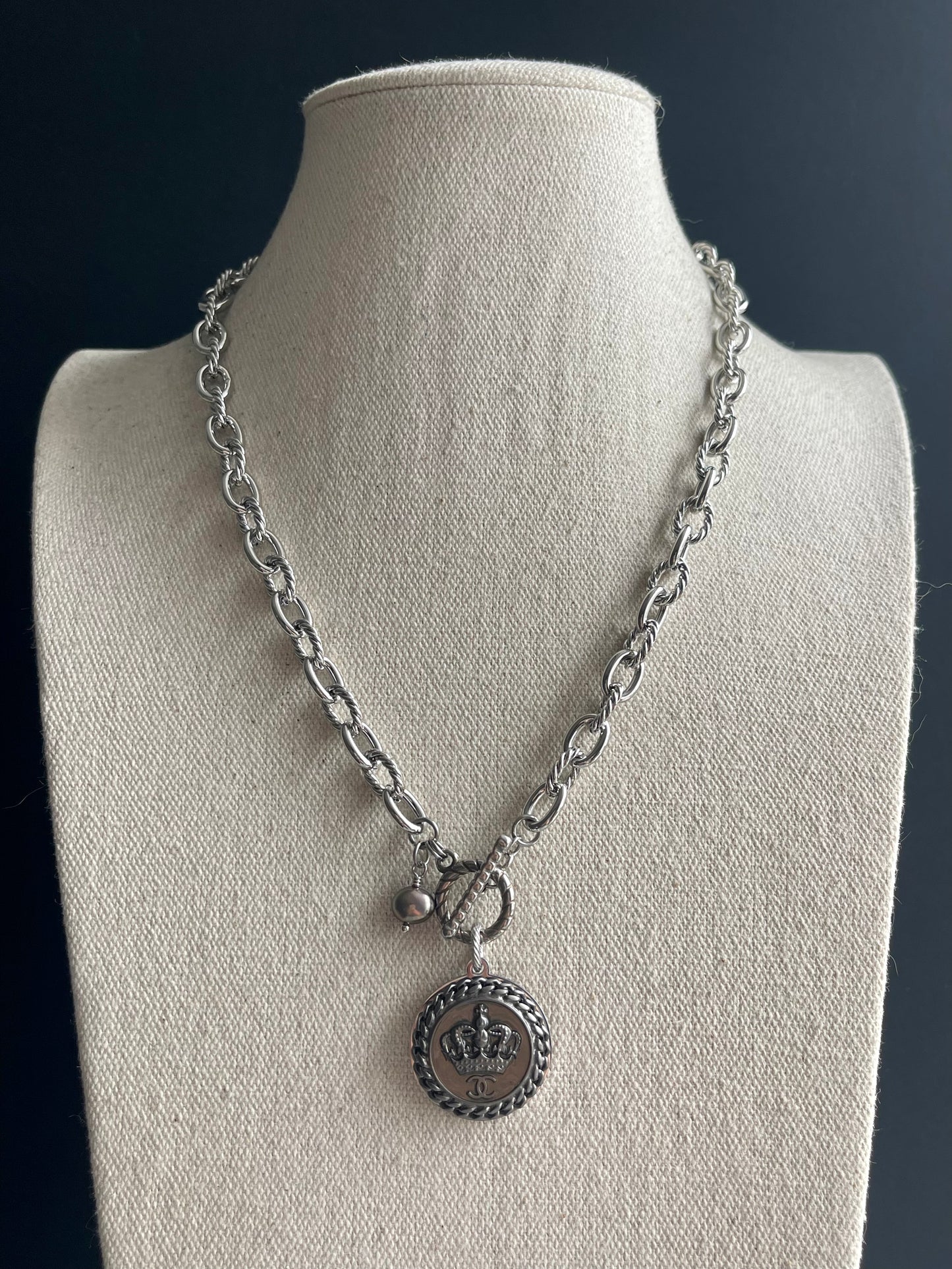 🖤one of a kind Vintage Reworked Authentic silver button necklace