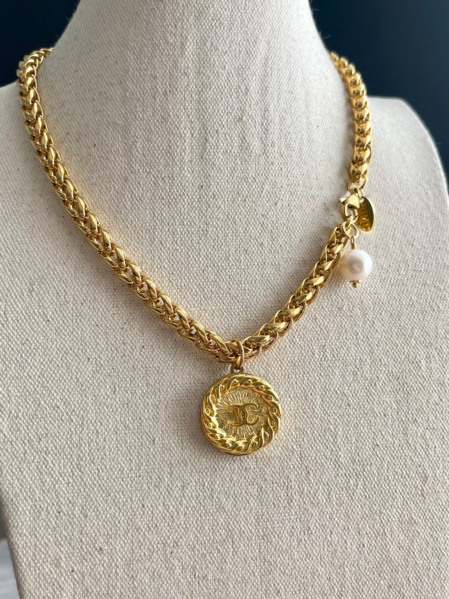 Vintage Authentic Large reworked Gold button Necklace