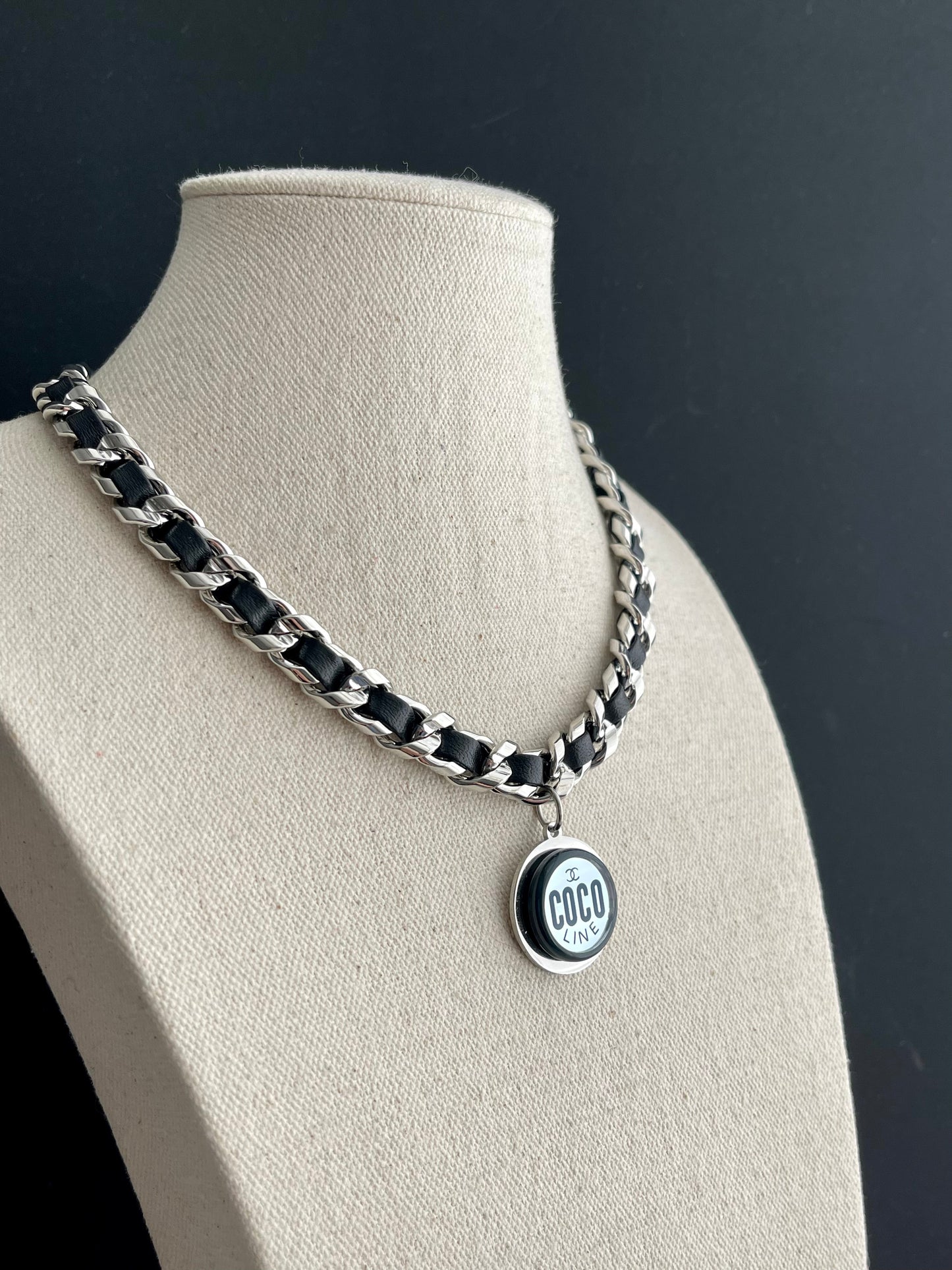 Authentic silver reworked button necklace •