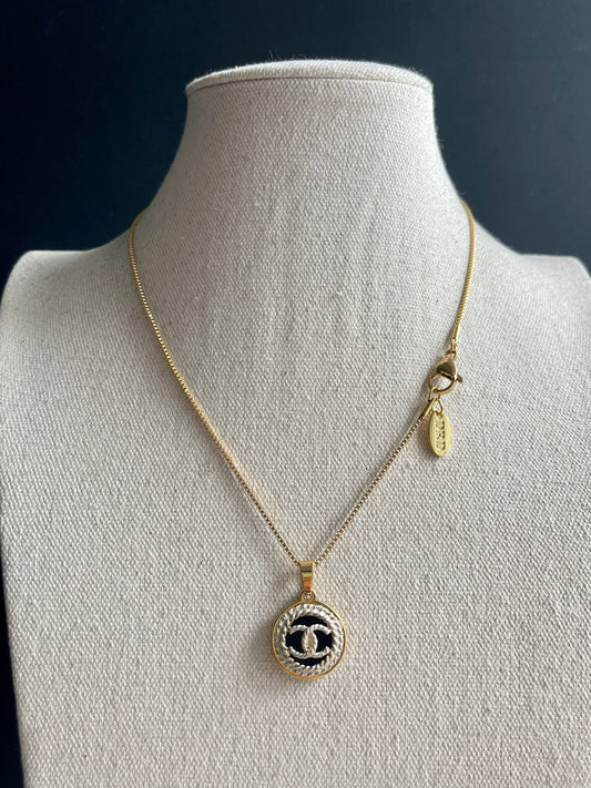 Small Reworked Authentic gold and white enamel button necklace