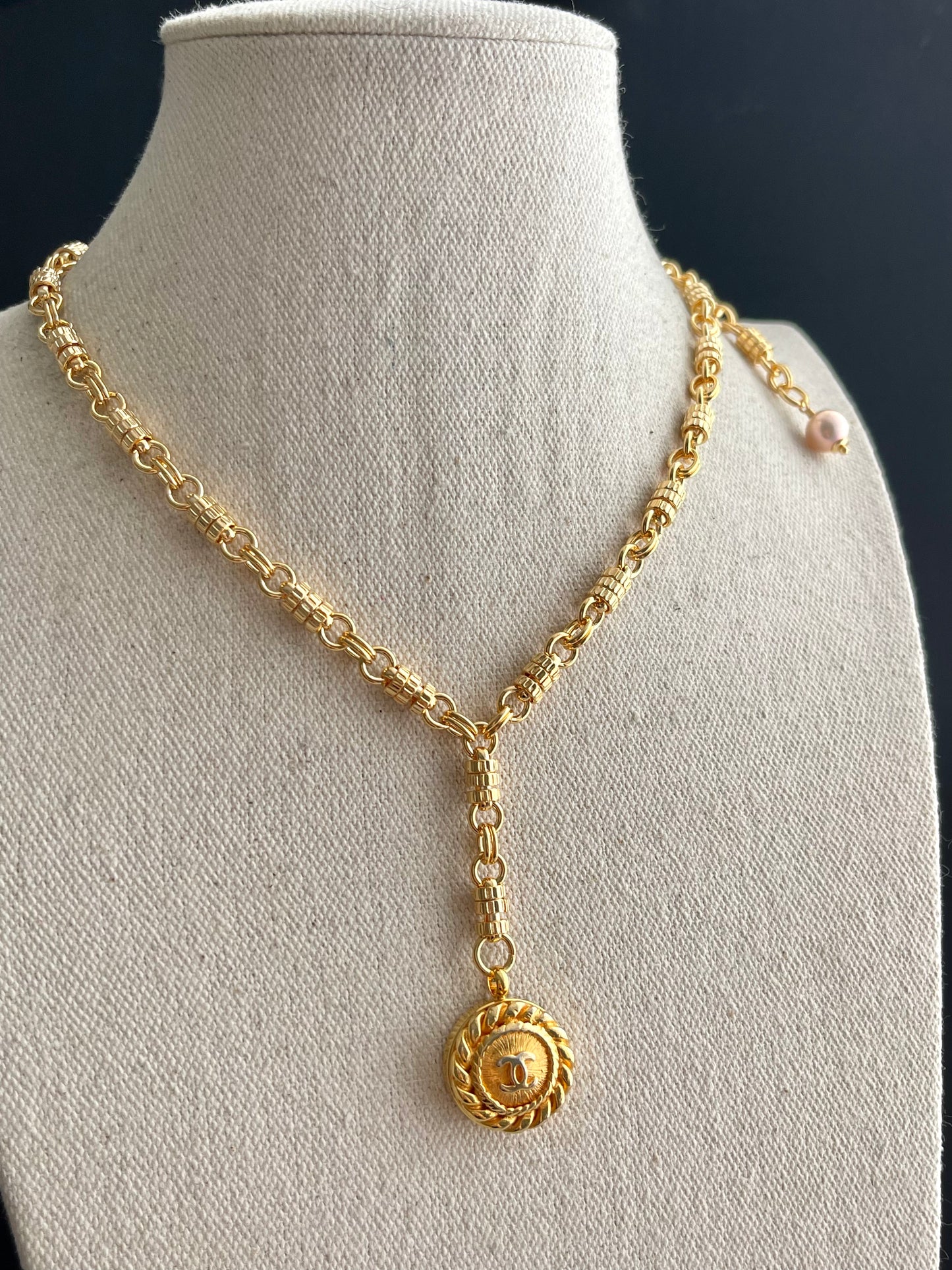 Vintage Authentic reworked Gold button Necklace