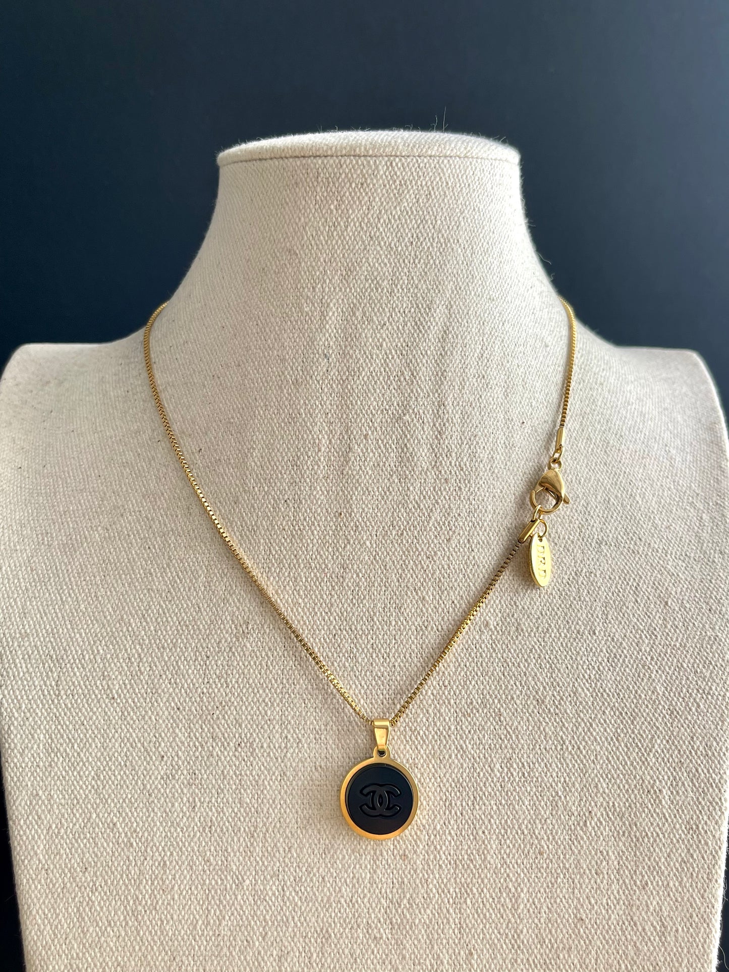 Small Vintage Authentic reworked Gold button Necklace