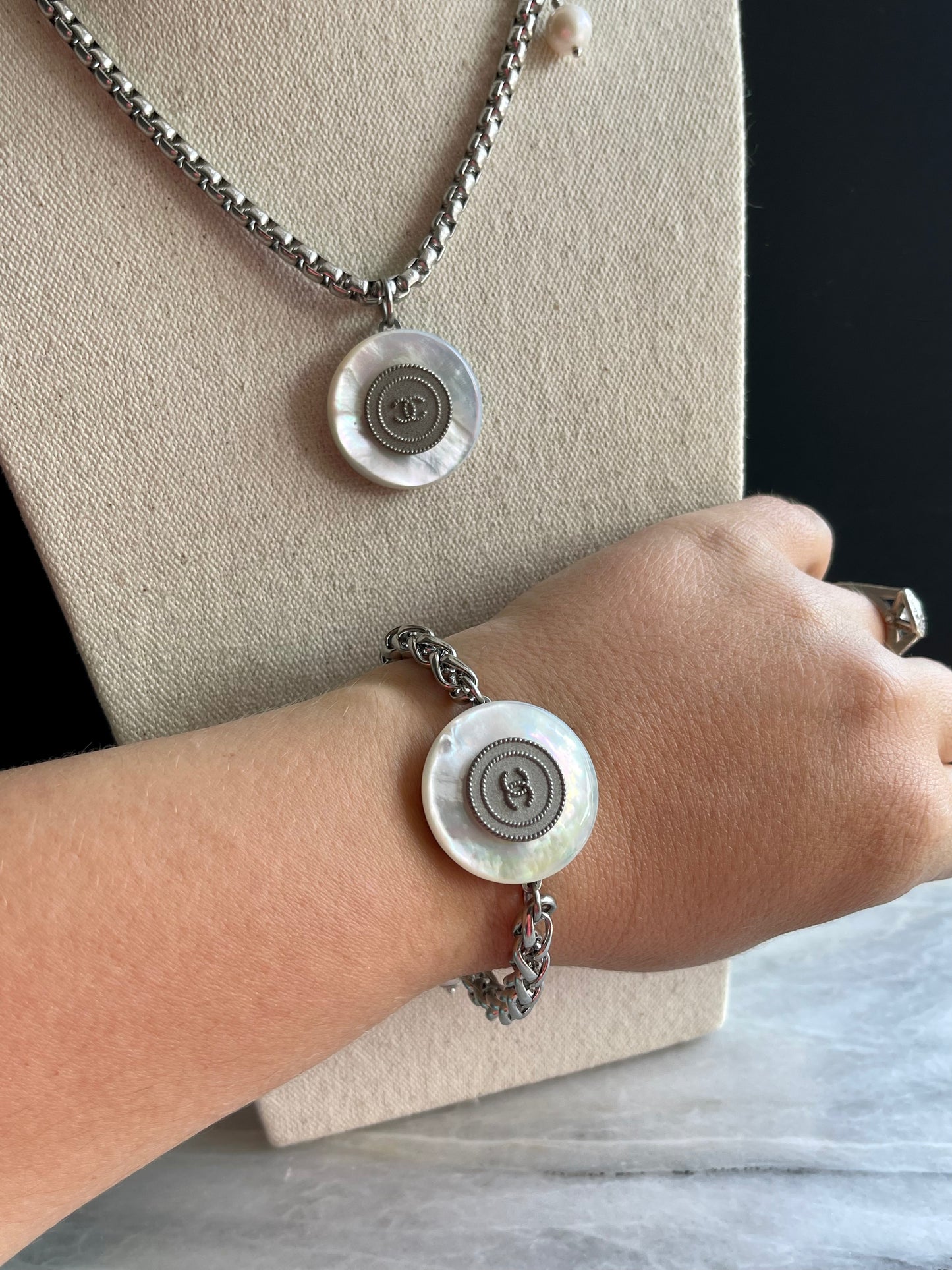 Unique MOTHER OF PEARL Authentic Reworked button bracelet