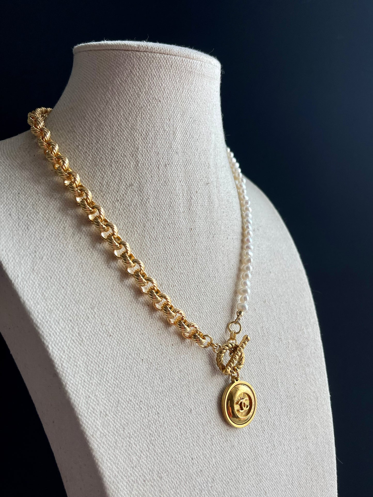 Vintage Authentic gold reworked button Necklace