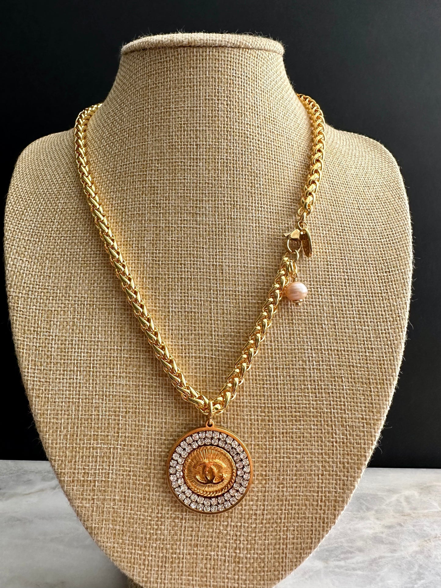 ✨SUPER RARE Large Vintage Authentic reworked Gold button Necklace