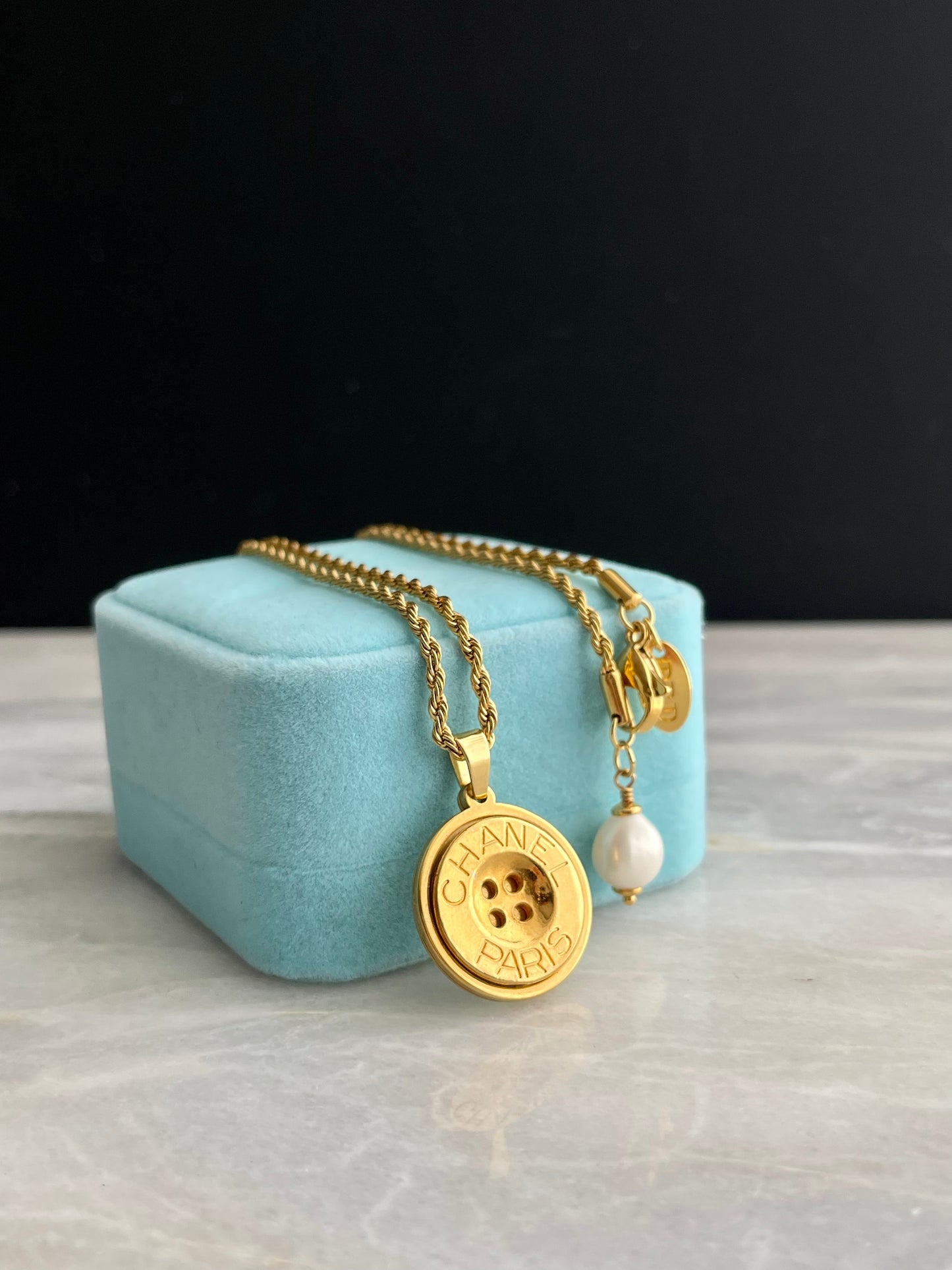 Vintage Authentic Reworked delicate gold button Necklace