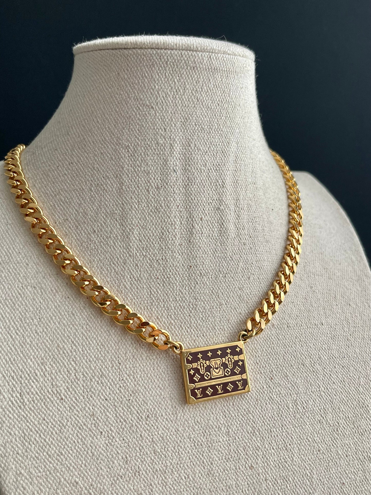 Brown TRUNK Authentic gold reworked Louis Vuitton Necklace - VERY rare!