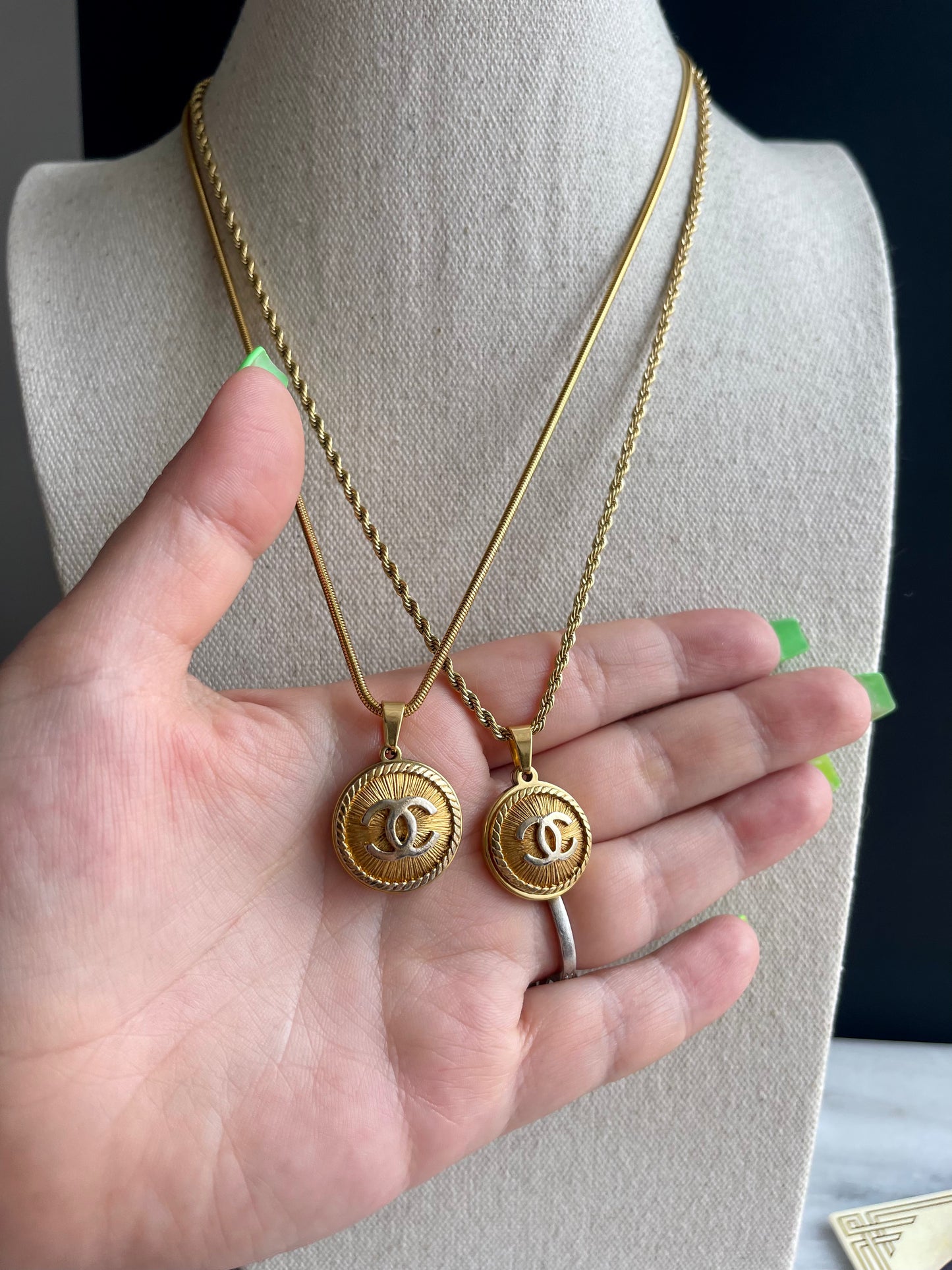 Vintage Authentic reworked Gold button Necklace