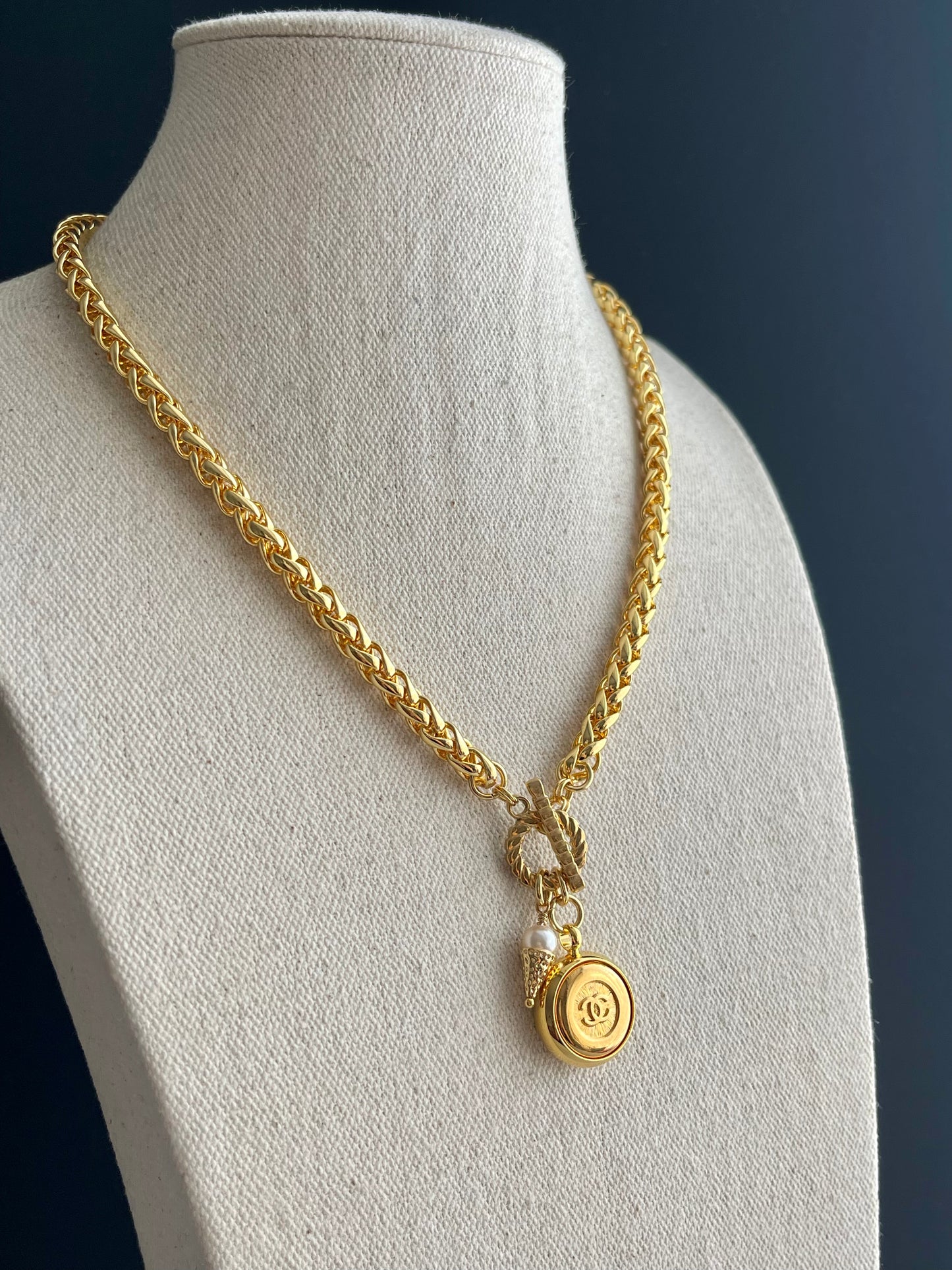 Authentic reworked Gold button Necklace