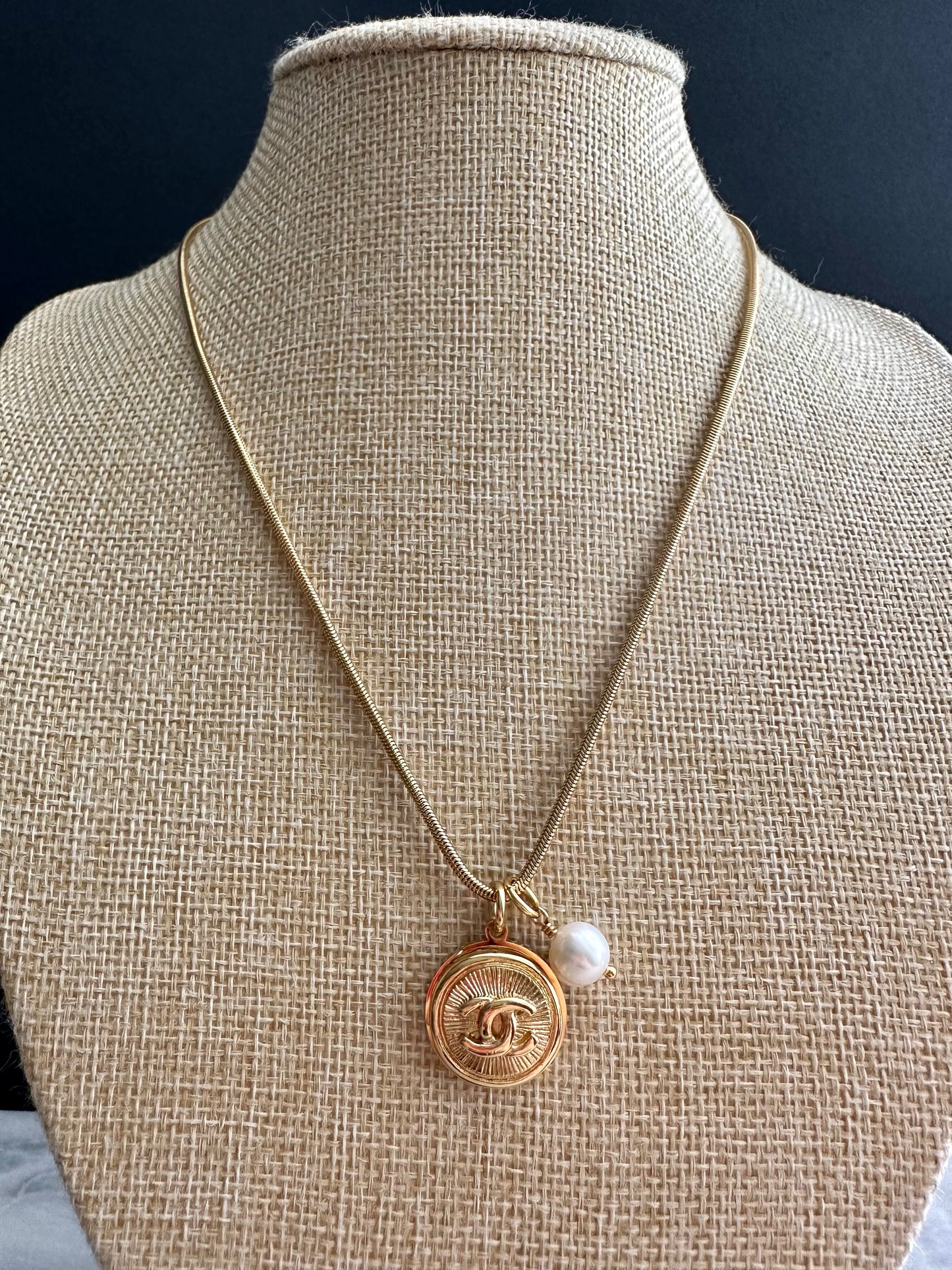 Pearl Vintage Authentic reworked Gold button Necklace