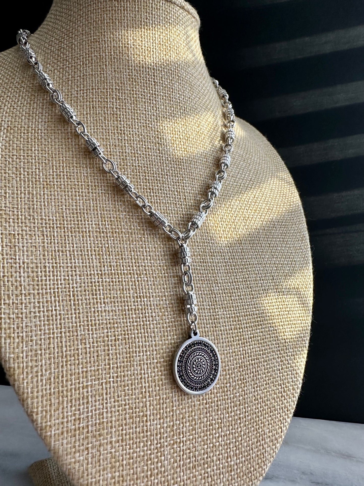 Authentic Reworked silver Button Necklace