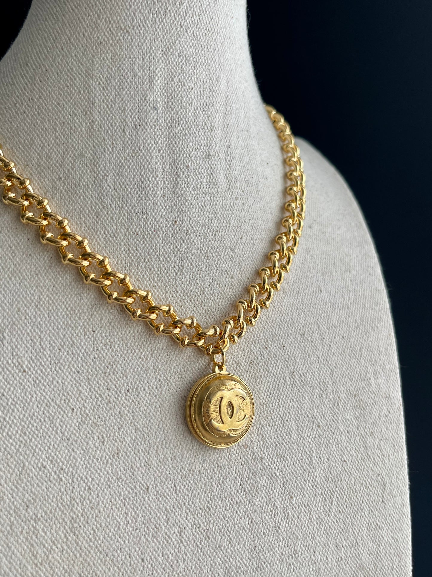 SUPER RARE Large Vintage Authentic reworked Gold button Necklace