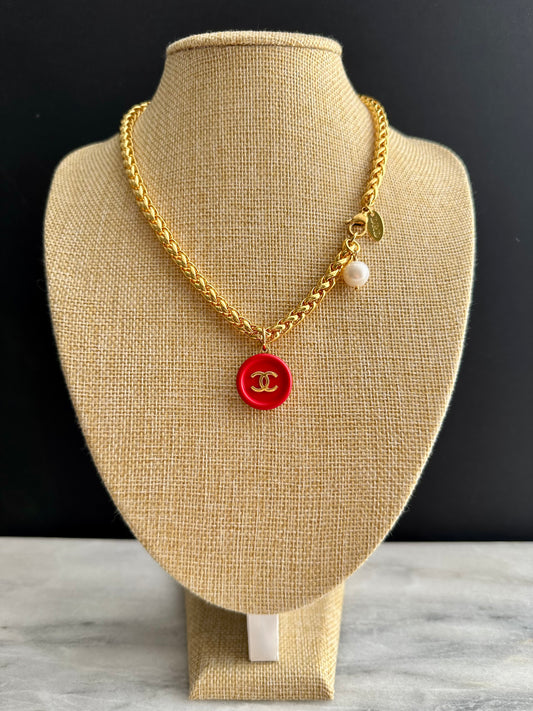 ❤️ super rare reworked red button necklace