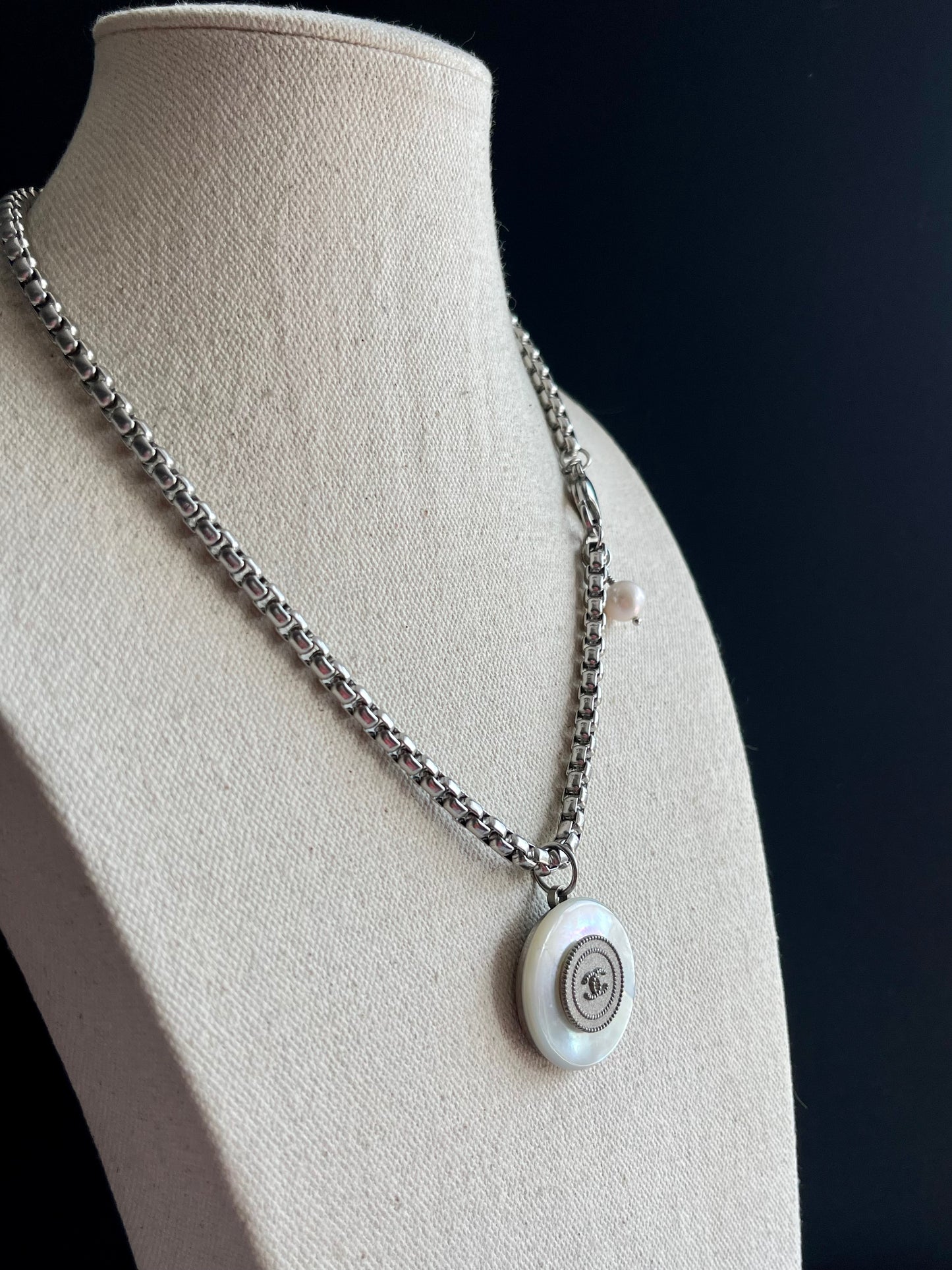 MOTHER OF PEARL One of a kind Authentic Reworked button necklace