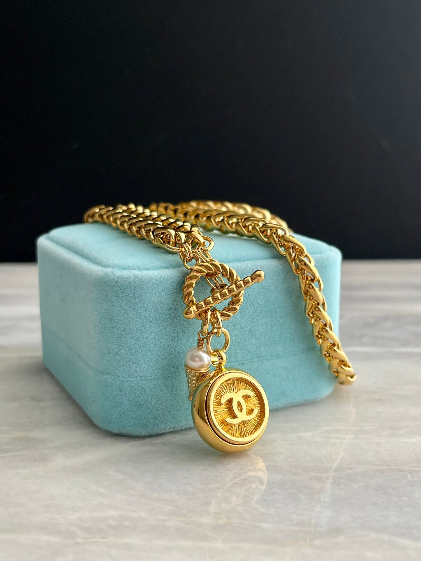 Authentic reworked Gold button Necklace